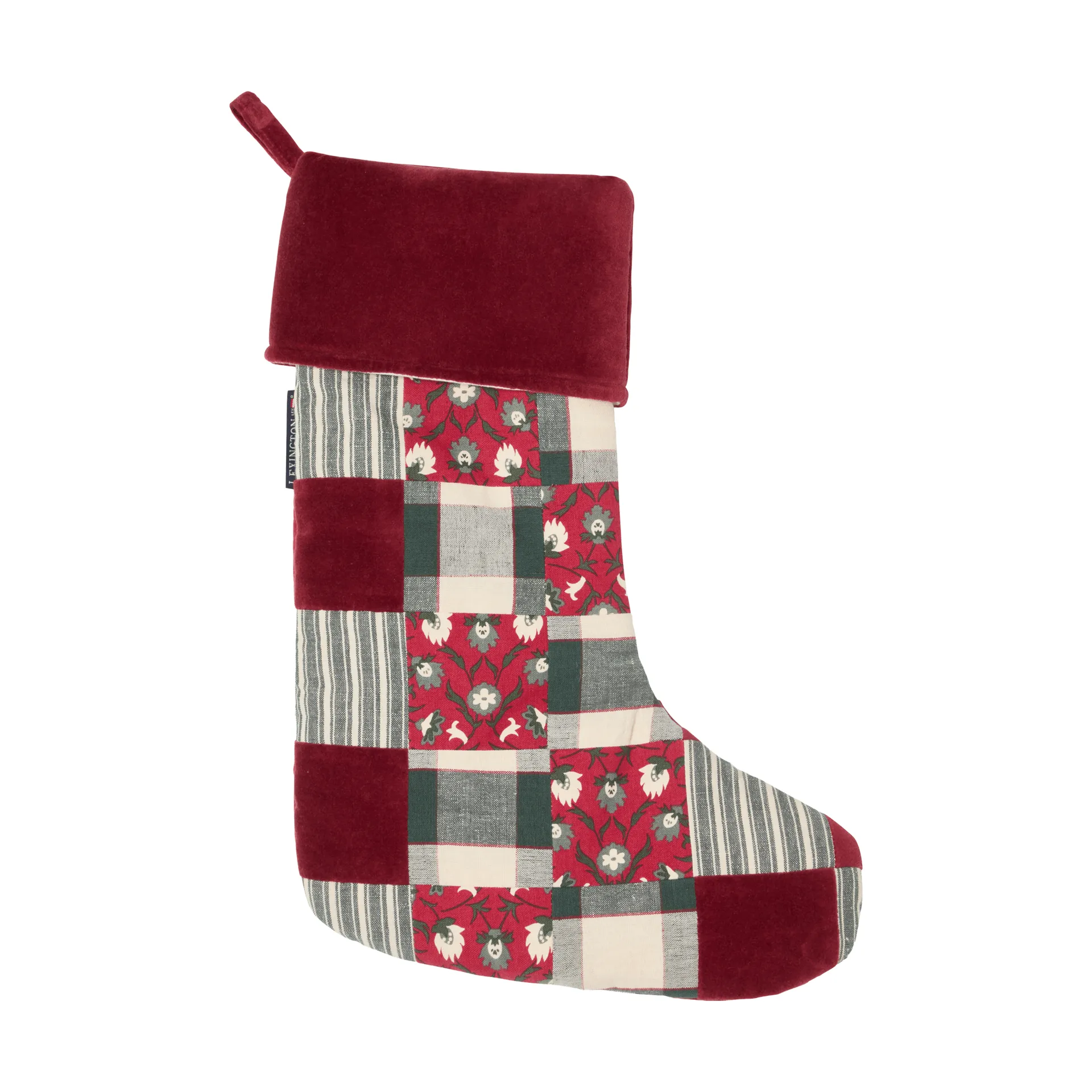 Lexington patchwork julstrumpa, Red-multi, 45 cm Lexington