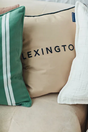 Logo Organic Cotton Twill kuddfodral 50x50 cm - Beige-dark blue - Lexington