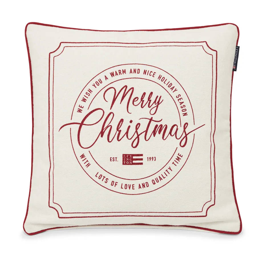 Merry Christmas Cotton Canvas kuddfodral 50x50 cm, Off white-red Lexington