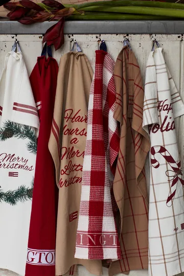 Merry Christmas Org Cotton kökshandduk 50x70 cm - White-red-green - Lexington