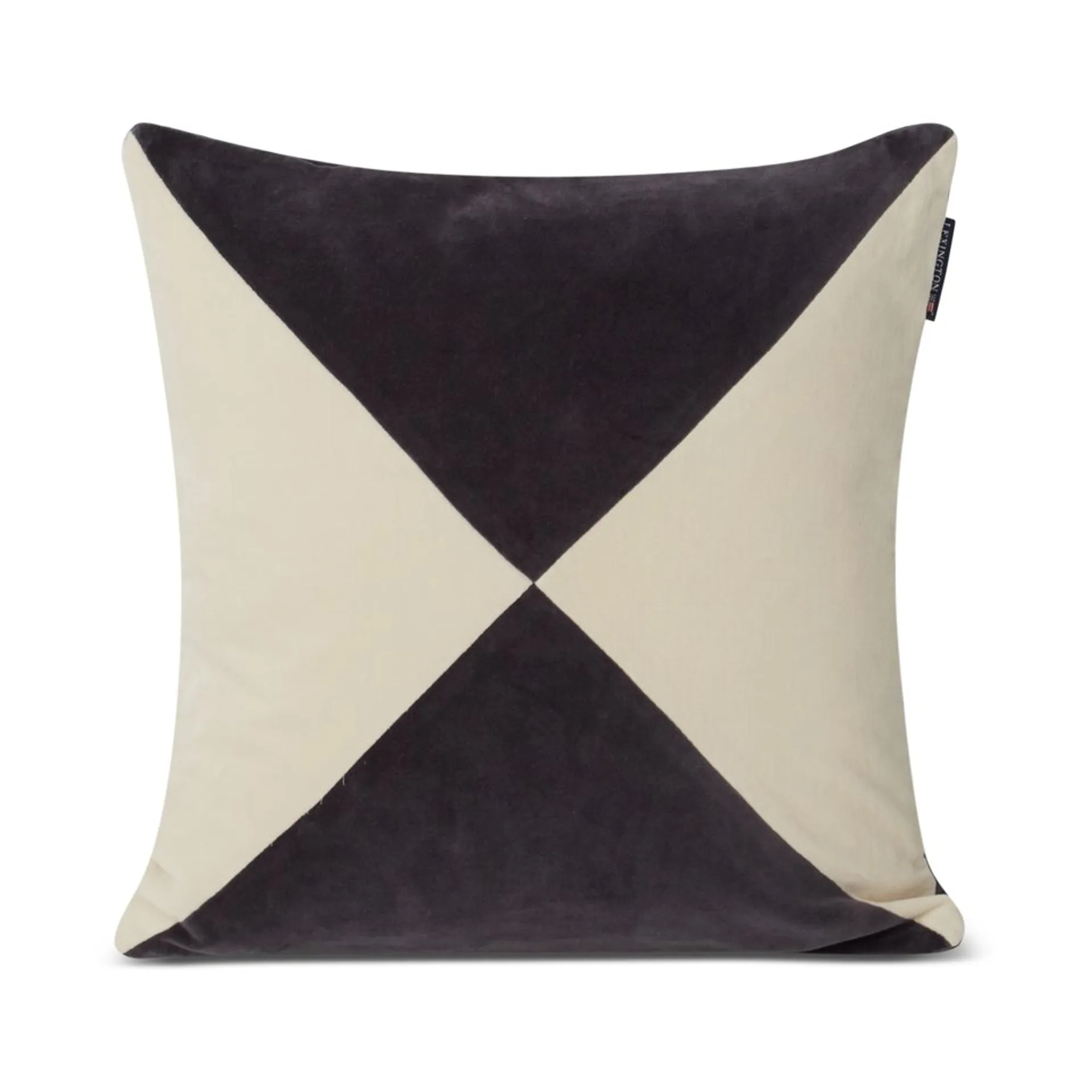 Patched Organic Cotton Velvet kuddfodral 50x50 cm, Dark gray-light beige Lexington