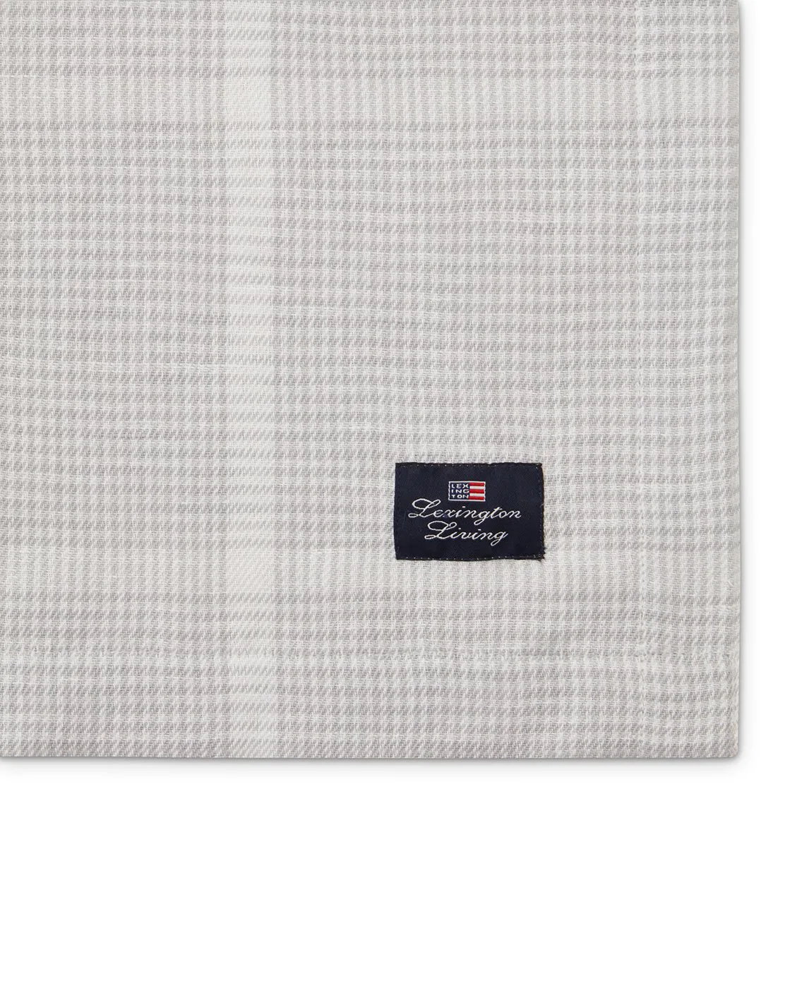 Pepita Check Cotton Linen bordsduk 150x250 cm, White-light gray Lexington