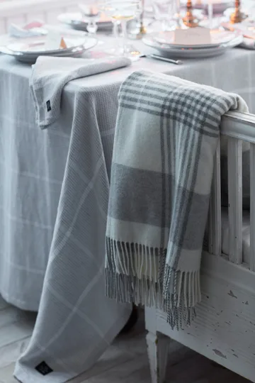 Pepita Check Cotton Linen bordsduk 150x250 cm - White-light gray - Lexington