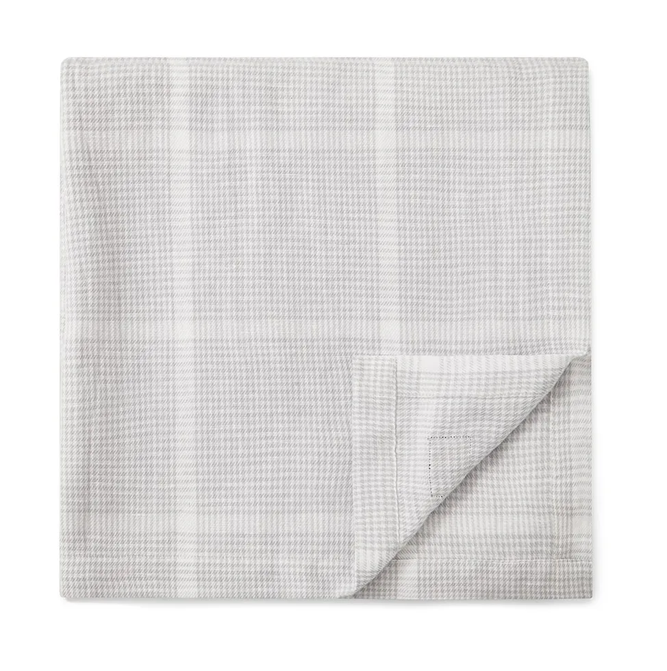 Pepita Check Cotton Linen bordsduk 150x350 cm, White-light gray Lexington