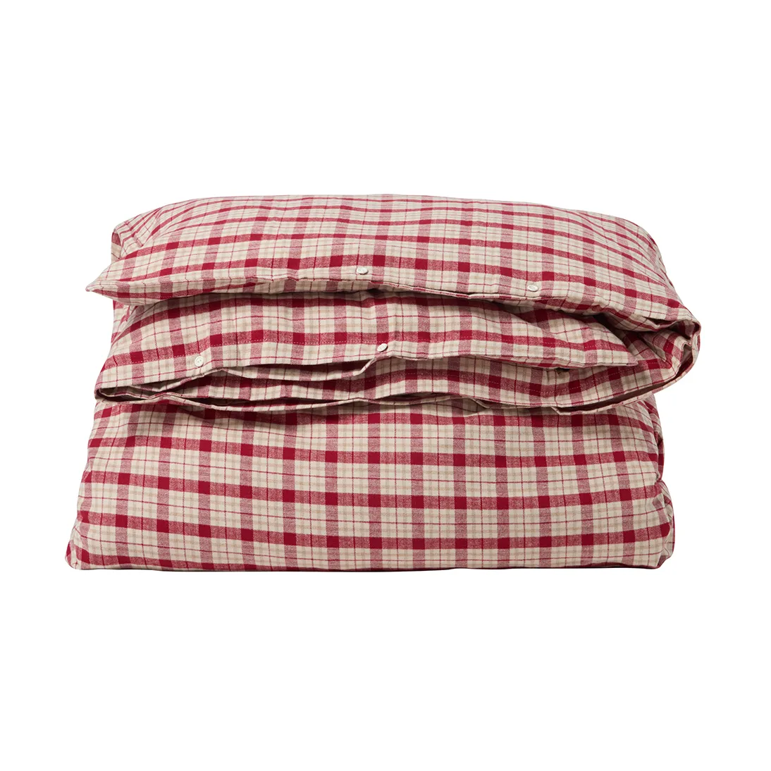 Red-beige Checked bomull flanell bäddset 2 delar, 50x60 cm, 150x210 cm Lexington