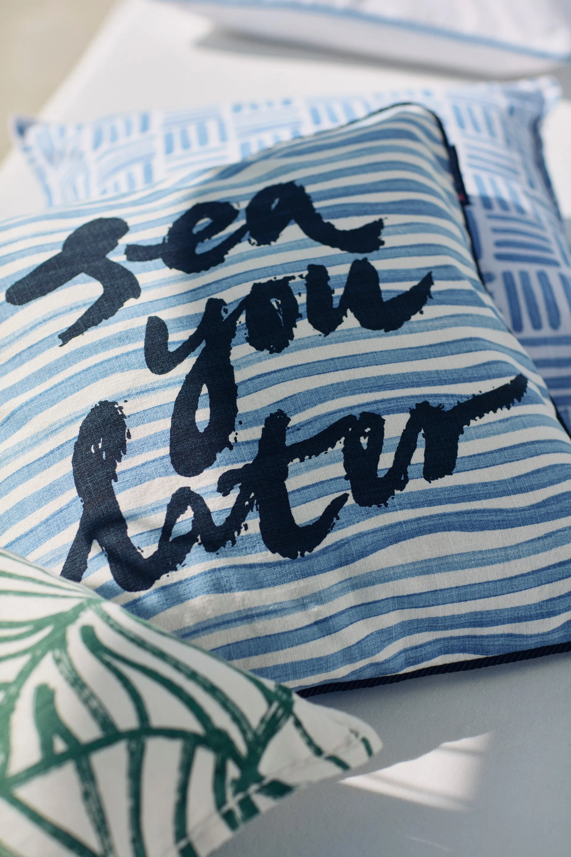 Sea You Later Cotton Canvas kuddfodral 50x50 cm, White-blue Lexington