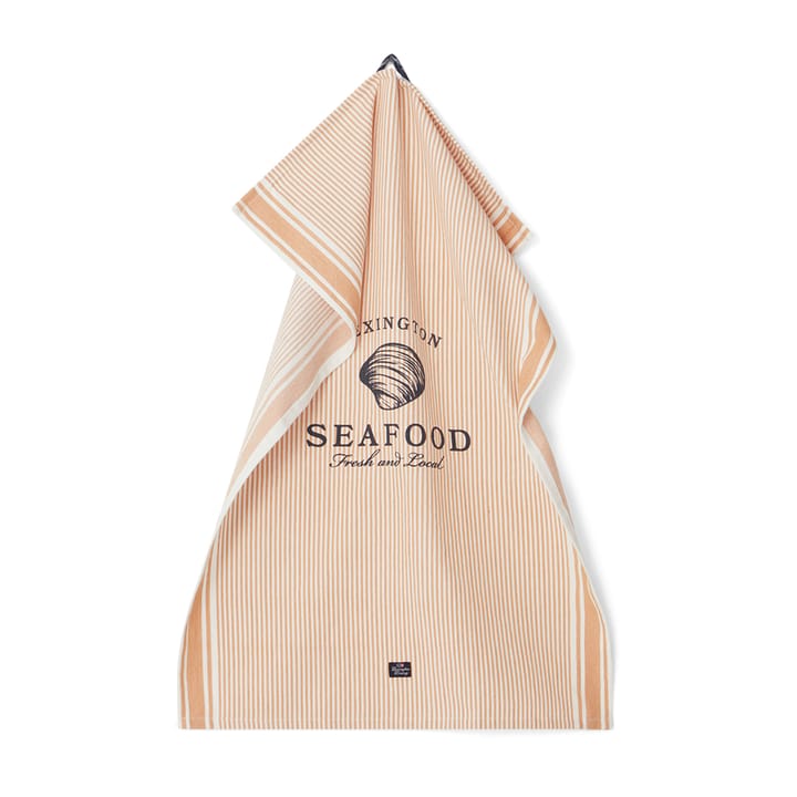 Seafood Striped & Printed kökshandduk 50x70 cm - Beige-vit - Lexington