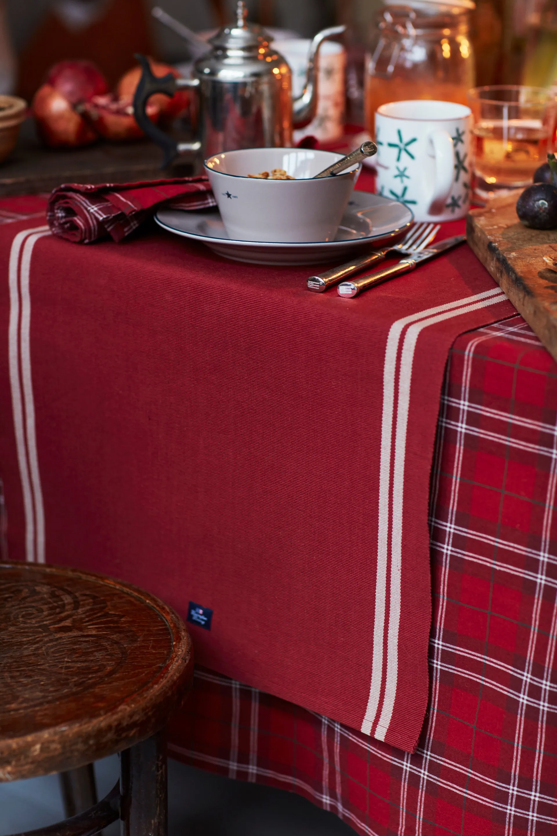 Side Striped Organic Cotton Rib löpare 50x250 cm, Red-beige Lexington
