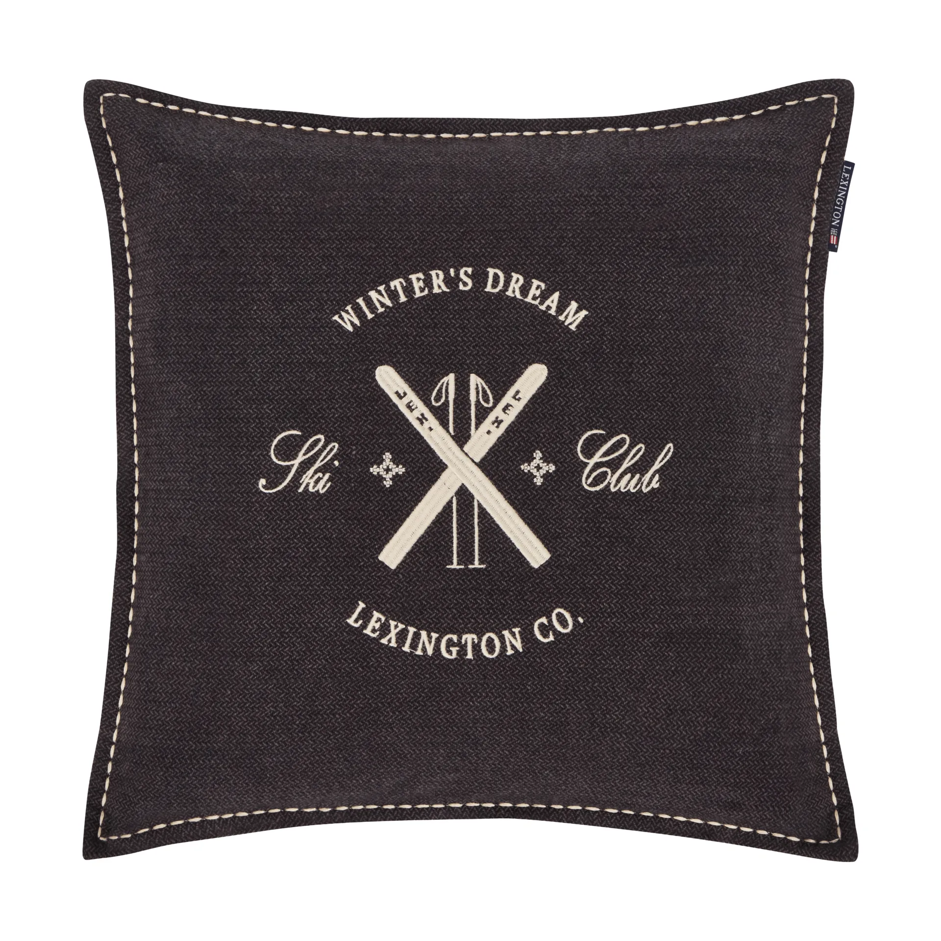 Ski Club ekologisk bomull kuddfodral, Navy-Light beige, 50x50 cm Lexington