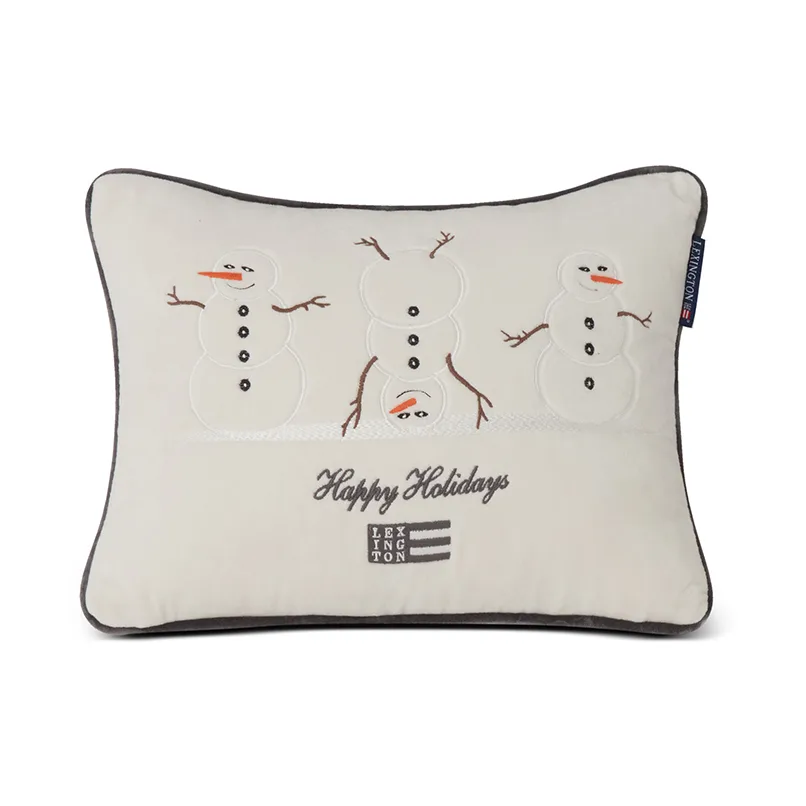 Snowmen Embroidered Cotton Velvet kudde 30x40 cm, Snow white-dark gray Lexington