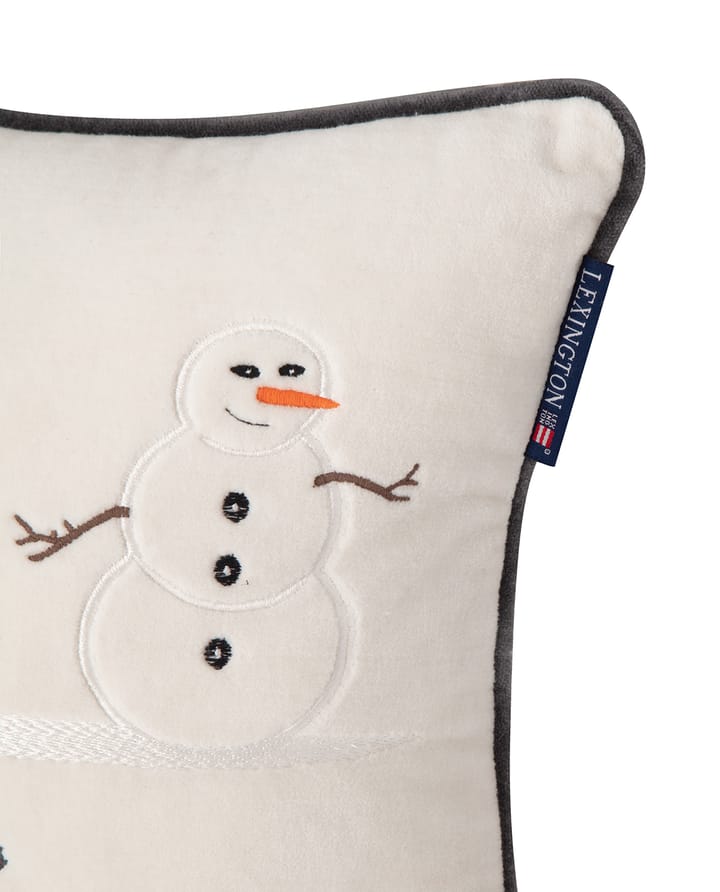 Snowmen Embroidered Cotton Velvet kudde 30x40 cm, Snow white-dark gray Lexington