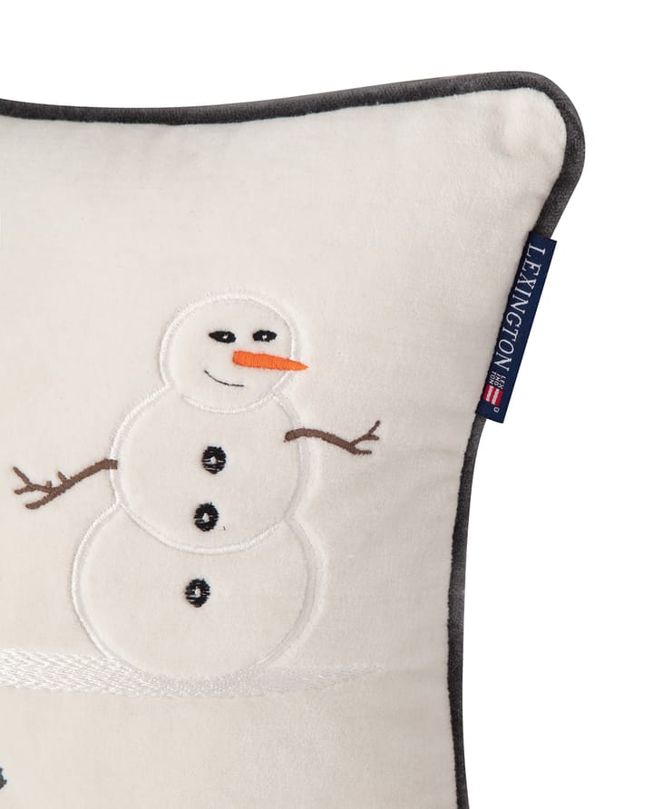 Snowmen Embroidered Cotton Velvet kudde 30x40 cm - Snow white-dark gray - Lexington