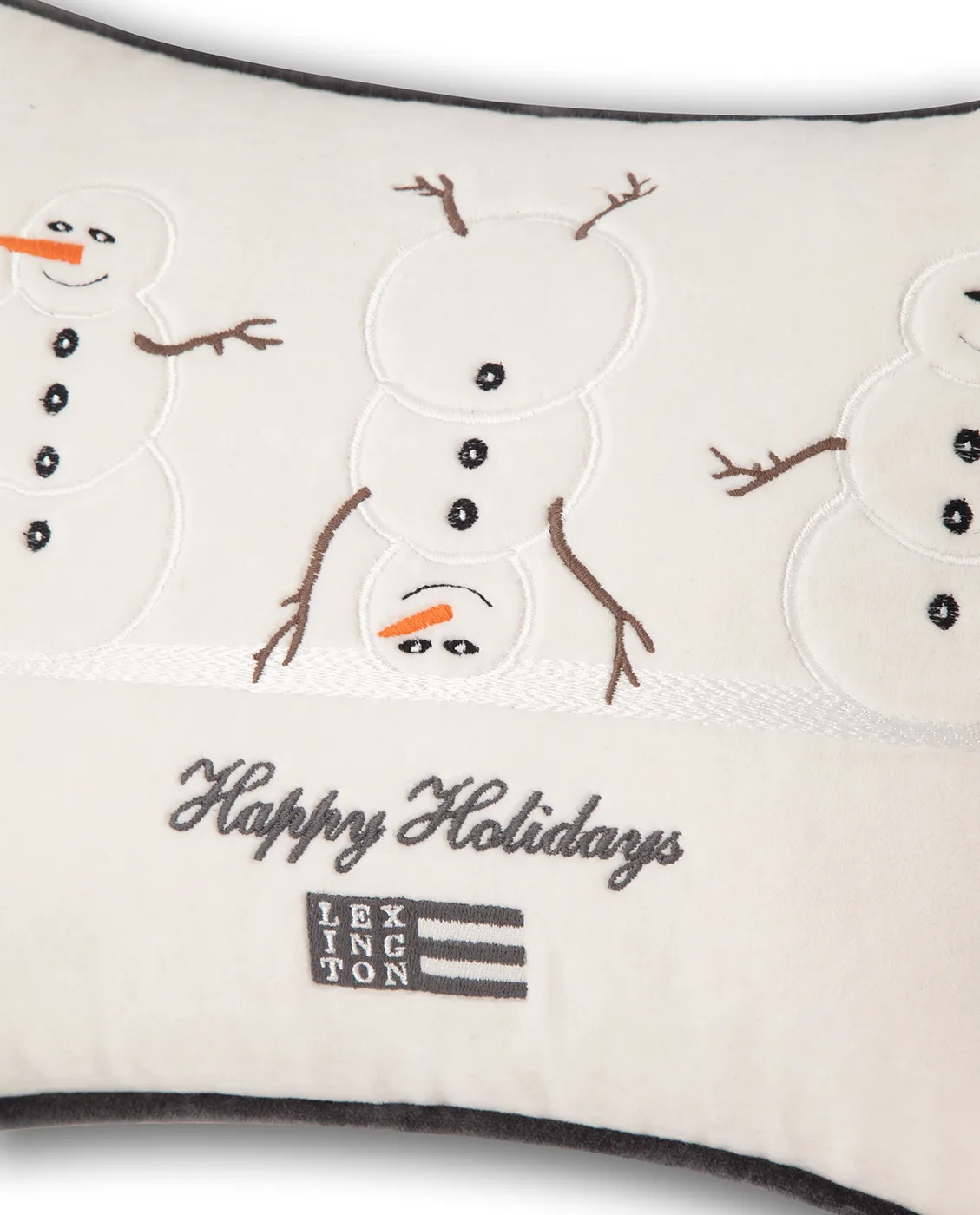 Snowmen Embroidered Cotton Velvet kudde 30x40 cm, Snow white-dark gray Lexington