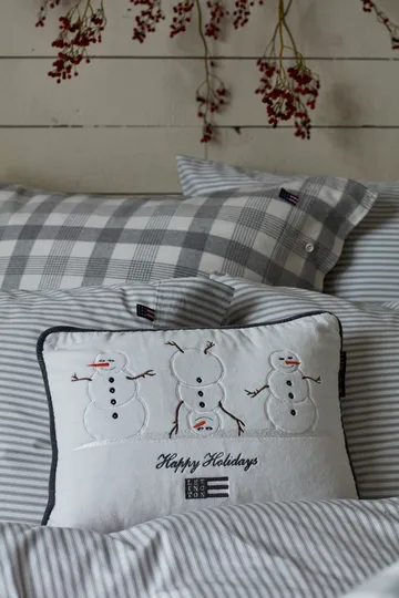 Snowmen Embroidered Cotton Velvet kudde 30x40 cm - Snow white-dark gray - Lexington