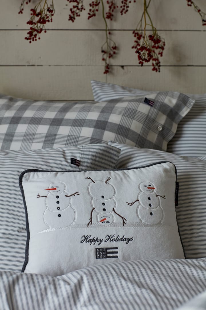 Snowmen Embroidered Cotton Velvet kudde 30x40 cm, Snow white-dark gray Lexington