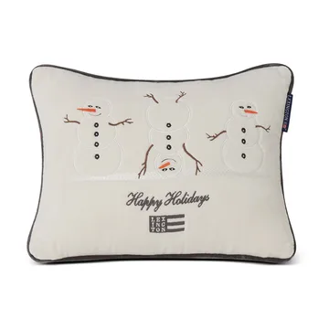 Snowmen Embroidered Cotton Velvet kudde 30x40 cm - White - Lexington