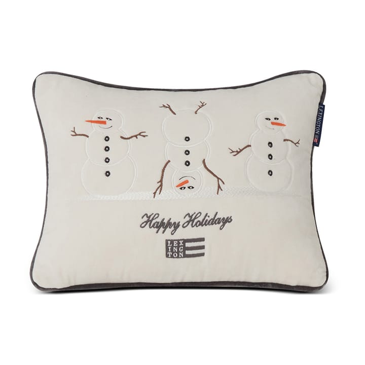 Snowmen Embroidered Cotton Velvet kudde 30x40 cm, White Lexington