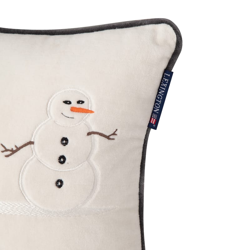 Snowmen Embroidered Cotton Velvet kudde 30x40 cm, White Lexington