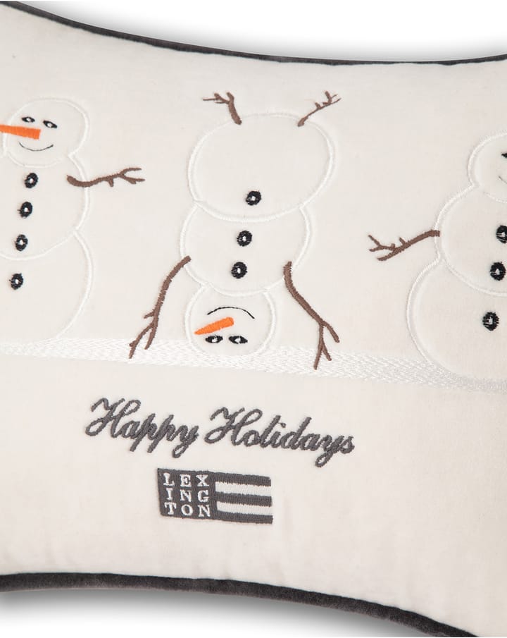 Snowmen Embroidered Cotton Velvet kudde 30x40 cm, White Lexington