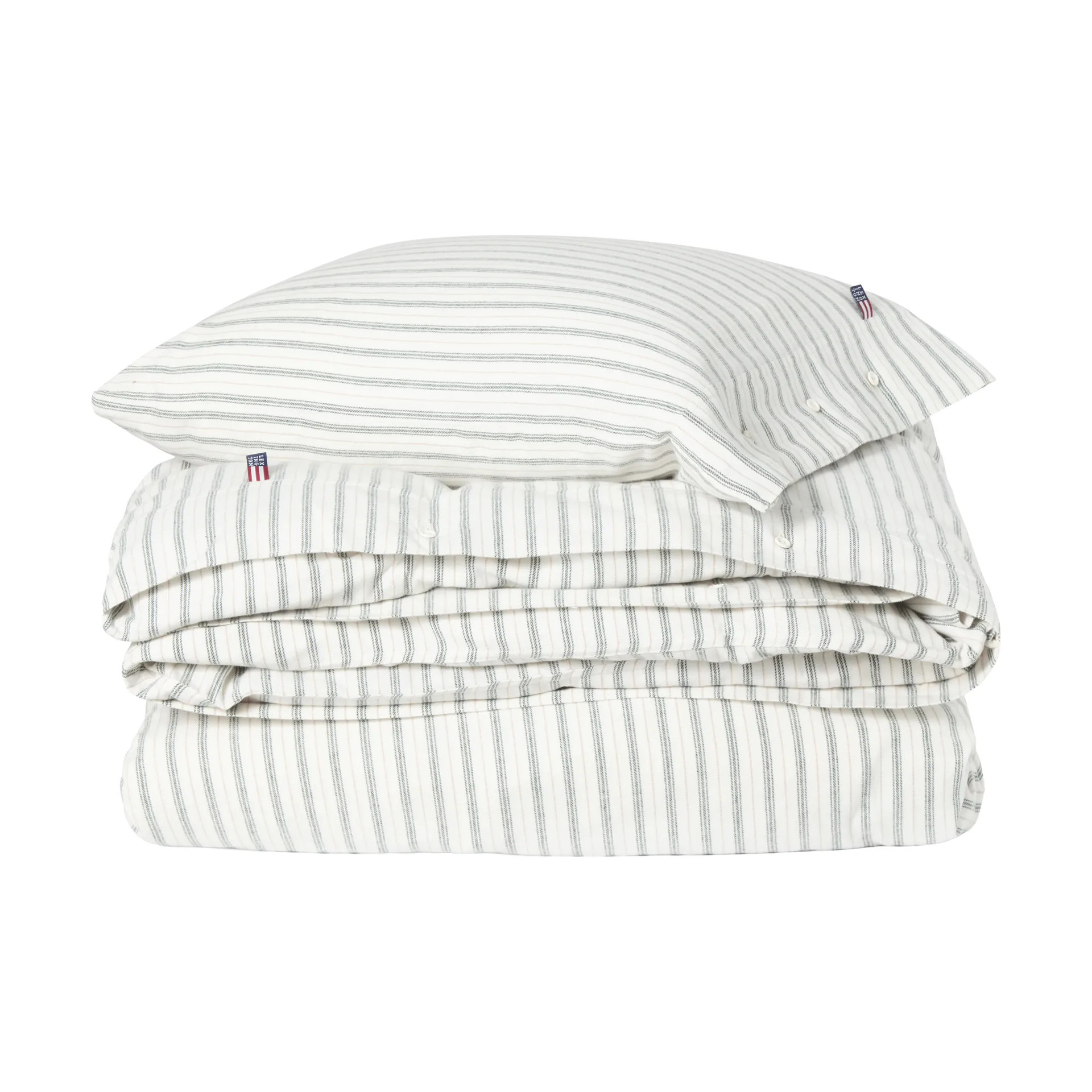 Stripe cotton flannel bäddset, White-green-beige, 2 st 50x60 cm/1 st 220x220 cm Lexington