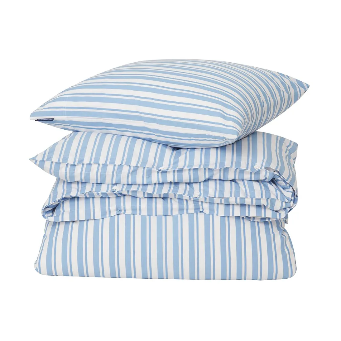 Striped Cotton Poplin bäddset, White-Blue, 2 örngott Lexington