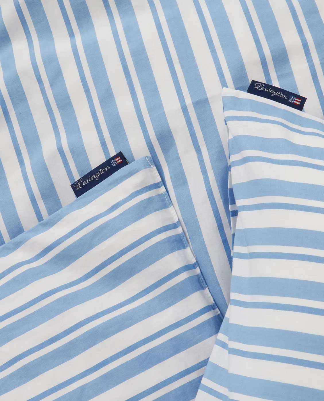 Striped Cotton Poplin bäddset, White-Blue, 2 örngott Lexington
