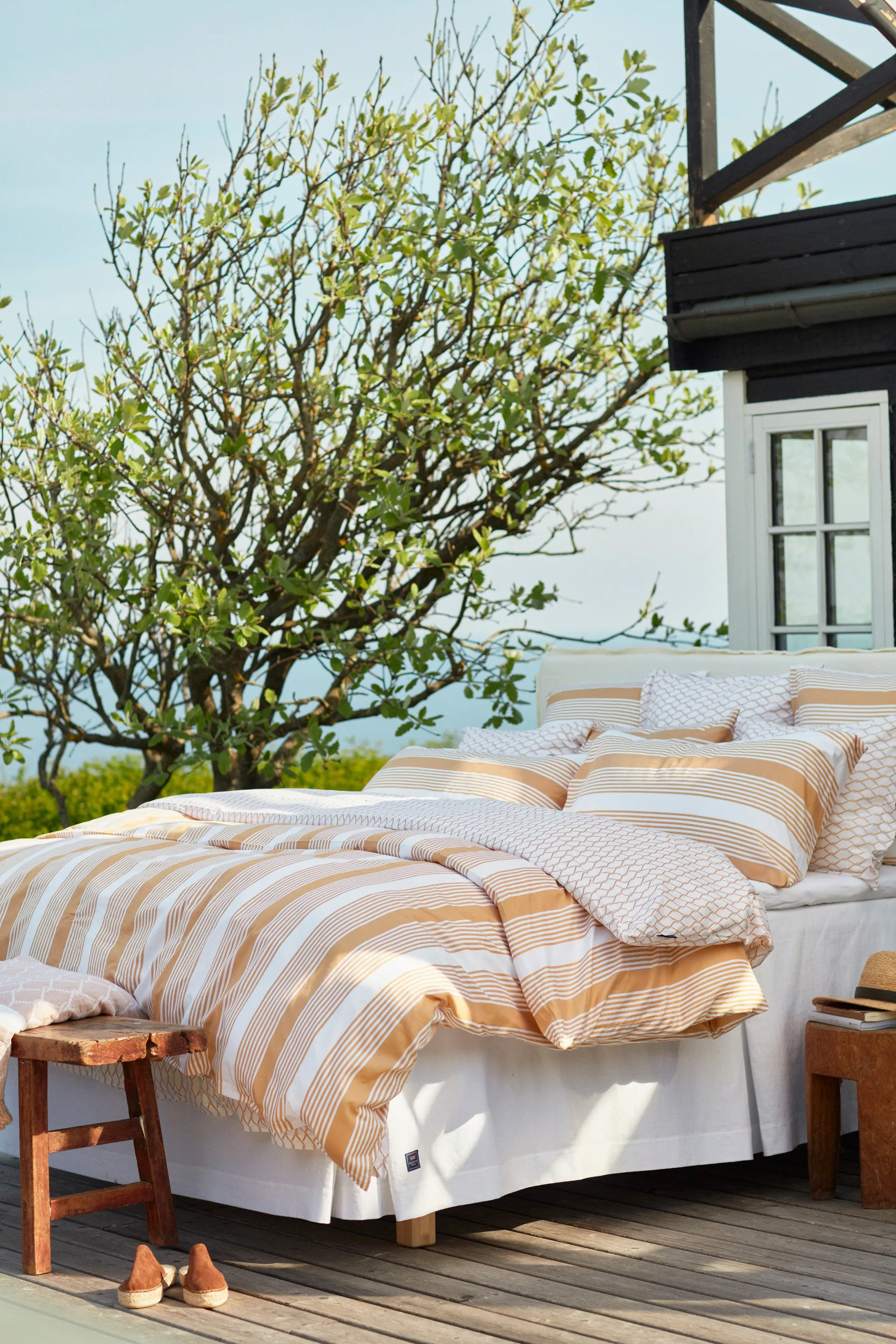 Striped Cotton Sateen bäddset 150x210 cm, Beige-vit Lexington