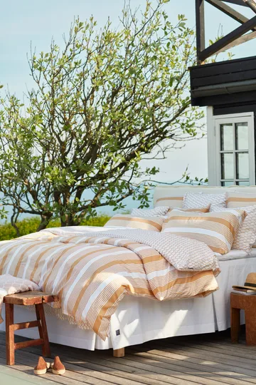 Striped Cotton Sateen bäddset 150x210 cm - Beige-vit - Lexington