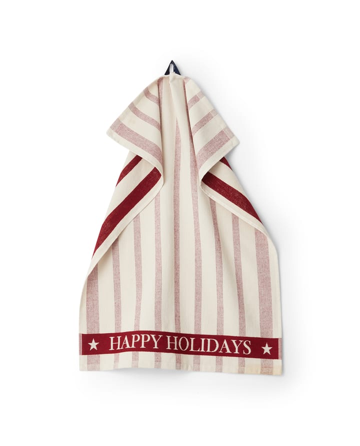 Striped Cotton Terry jacquard kökshandduk 50x70 cm, Beige-red Lexington