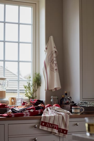 Striped Cotton Terry jacquard kökshandduk 50x70 cm - Beige-red - Lexington