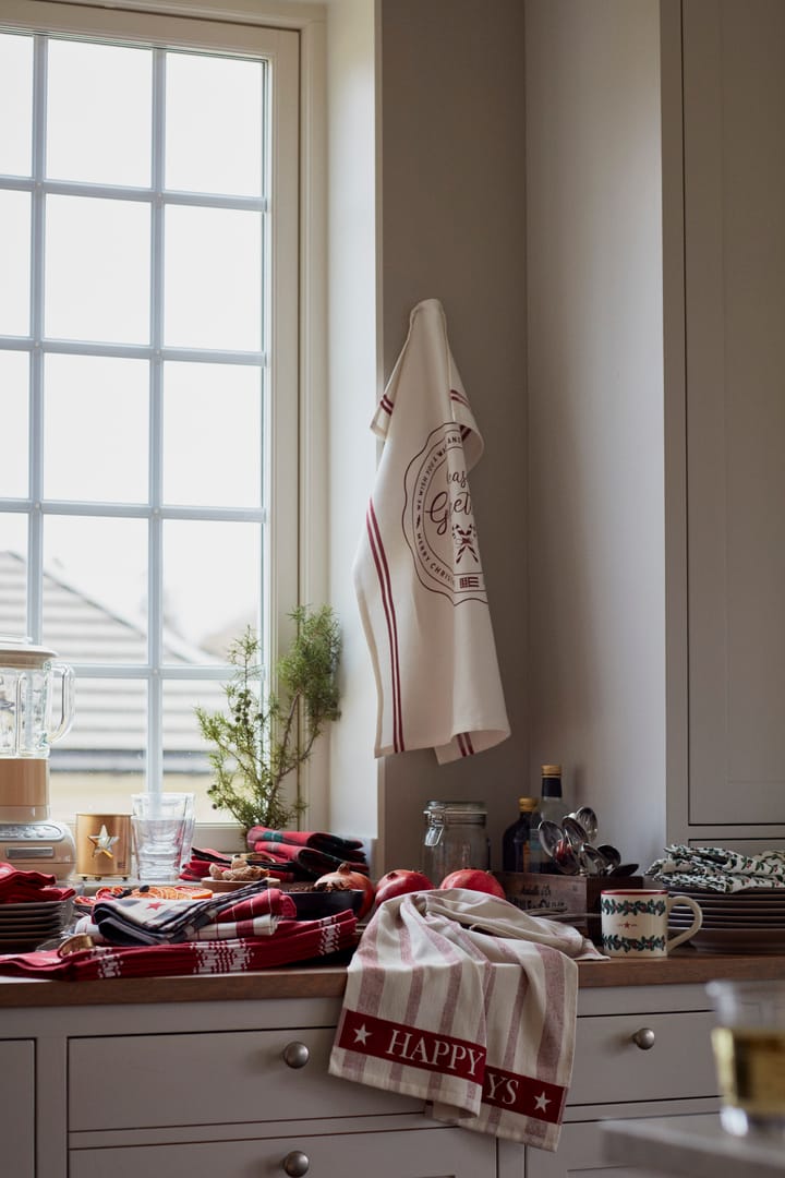 Striped Cotton Terry jacquard kökshandduk 50x70 cm, Beige-red Lexington