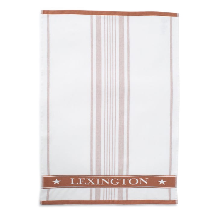 Striped Cotton Terry Logo kökshandduk 50x70 cm - Vit-brun - Lexington