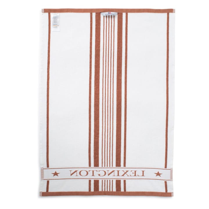 Striped Cotton Terry Logo kökshandduk 50x70 cm - Vit-brun - Lexington