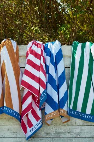 Striped Cotton Terry strandhandduk 100x180 cm - Blå-vit-grön - Lexington