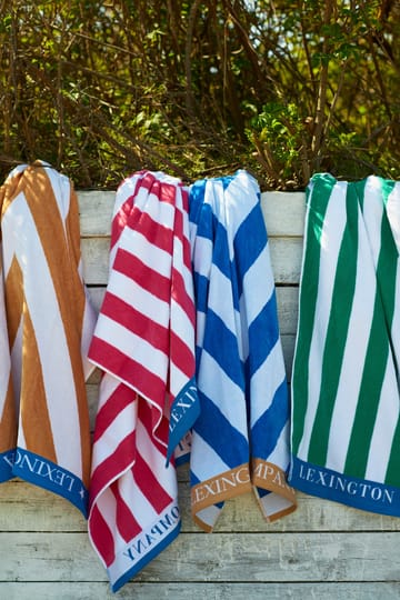 Striped Cotton Terry strandhandduk 100x180 cm - Grön-blå-vit - Lexington