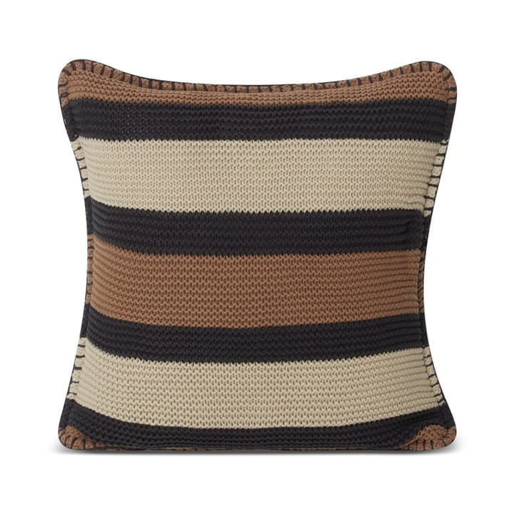 Striped Knitted Cotton kuddfodral 50x50 cm - Brown-dark gray-light beige - Lexington