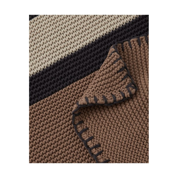 Striped Knitted Cotton pläd 130x170 cm - Brown-beige-dark gray - Lexington