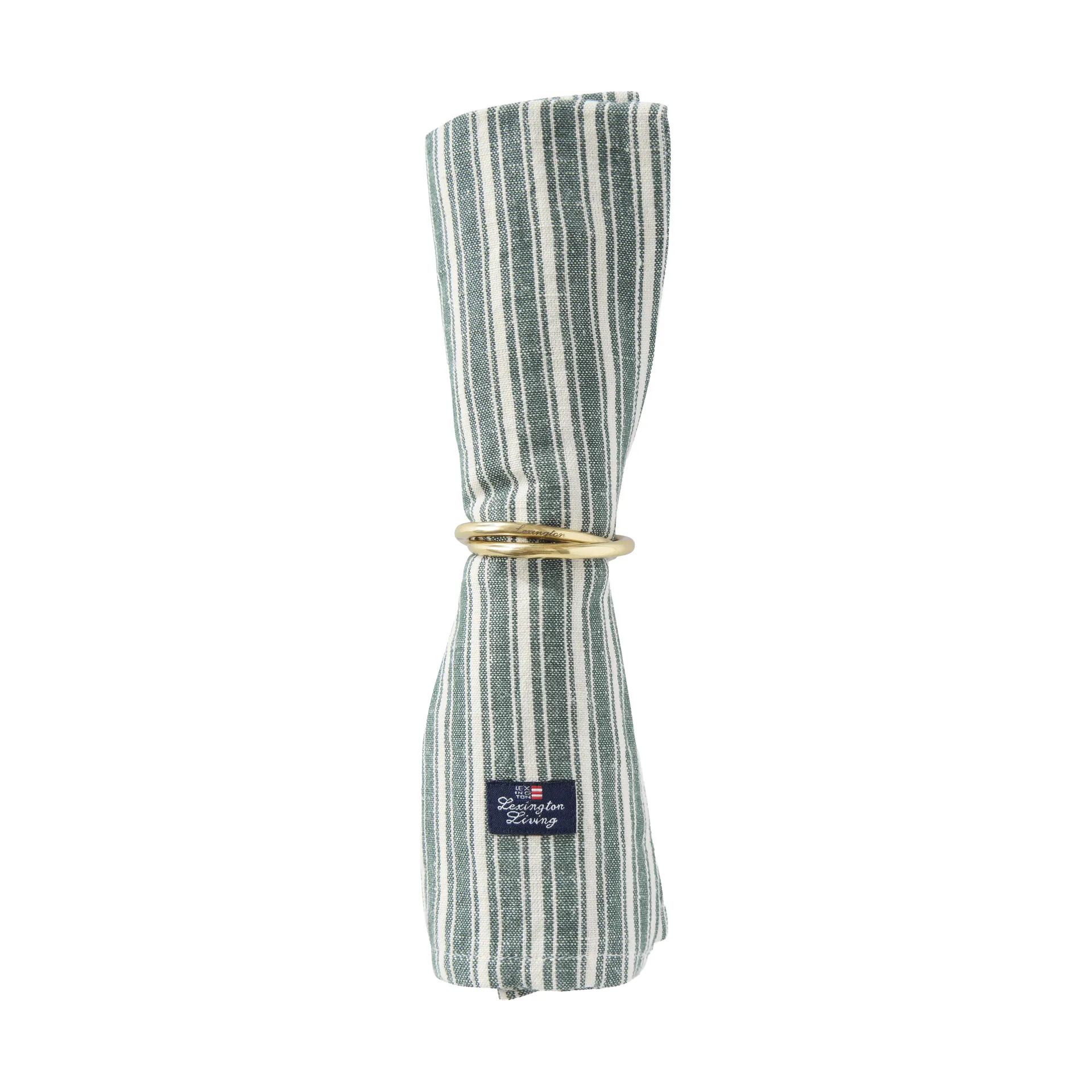 Striped linneservetter, Green-light beige, 50x50 cm Lexington