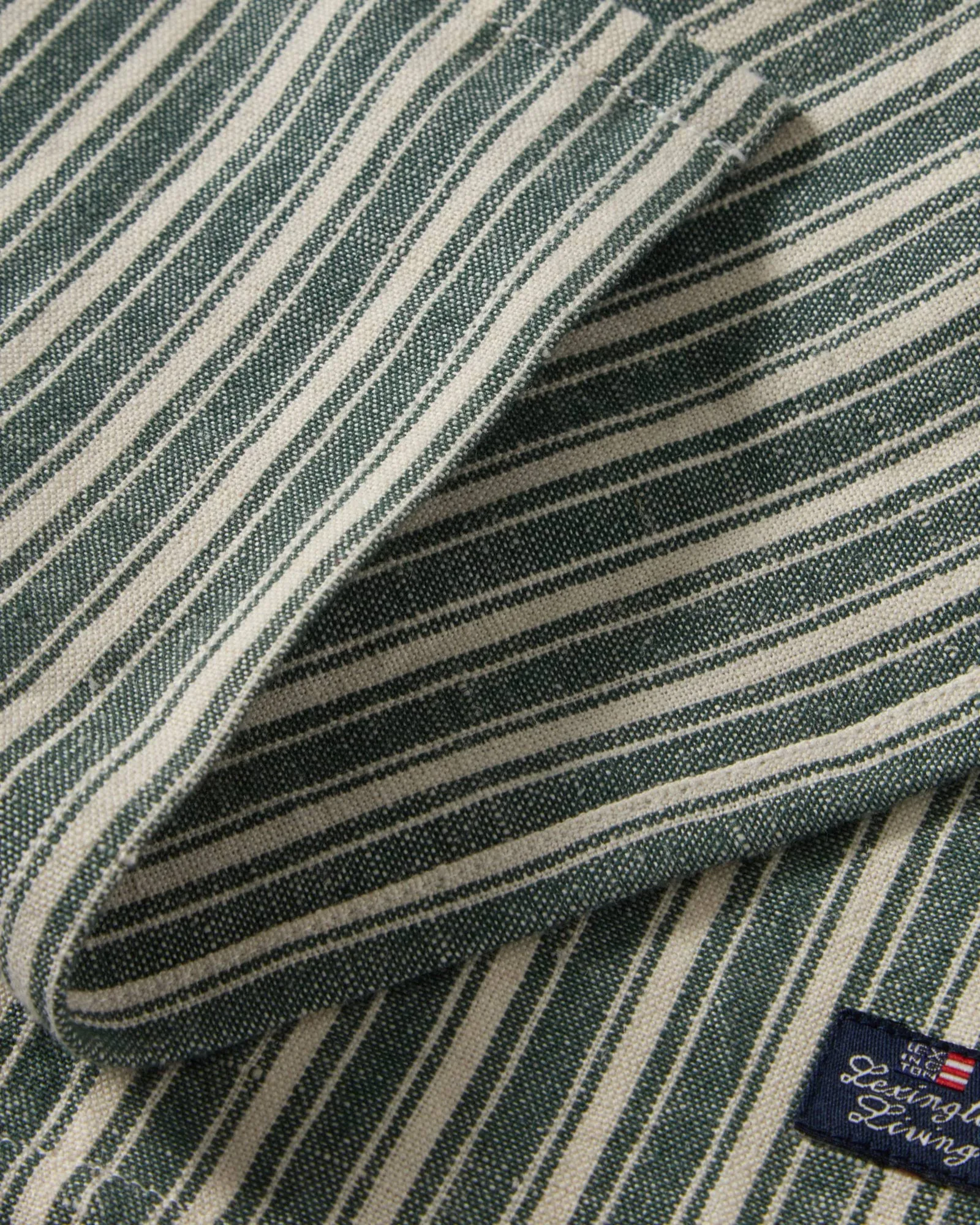 Striped linneservetter, Green-light beige, 50x50 cm Lexington