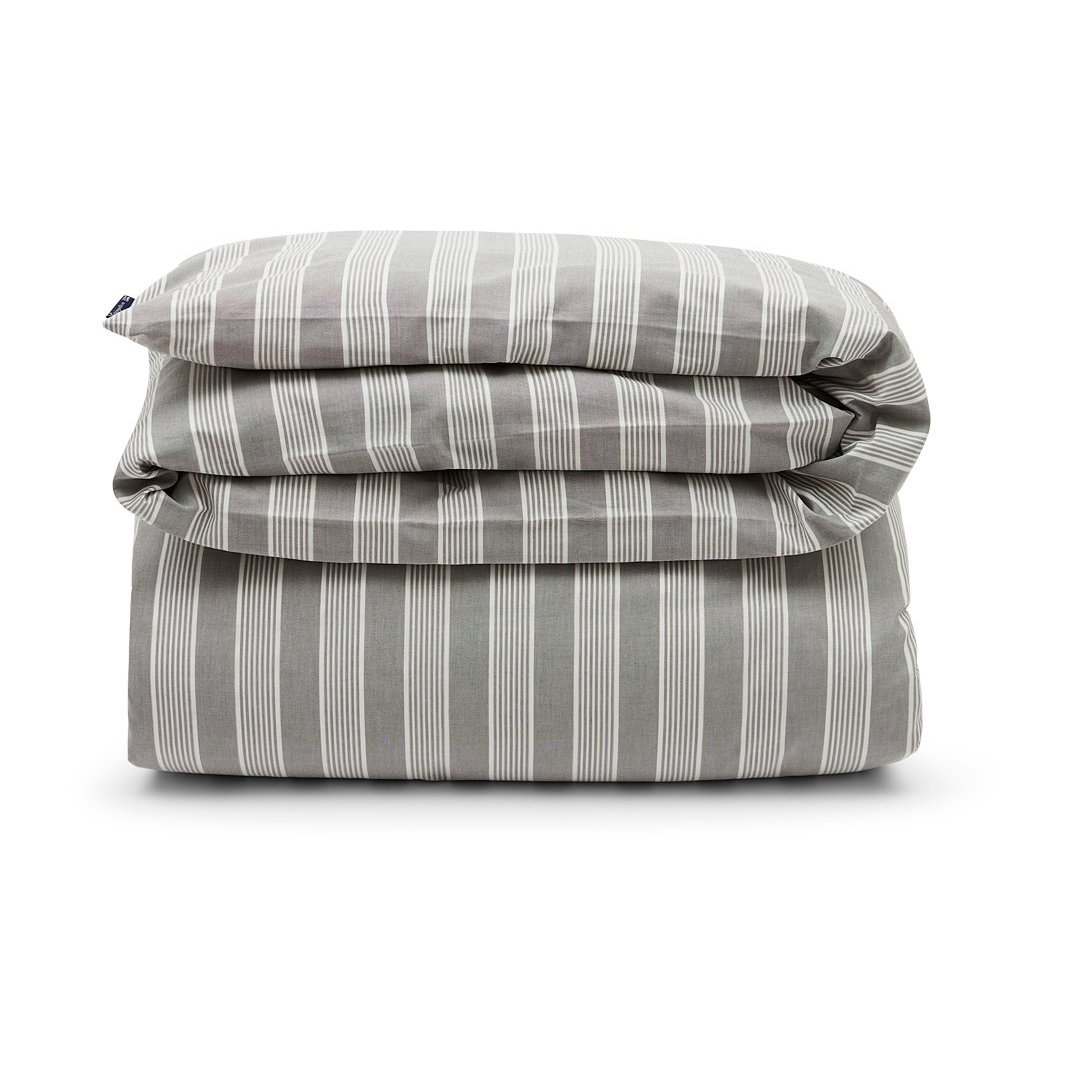 Lexington Striped lyocell och bomulls påslakan 220x220 cm Gray/Off White