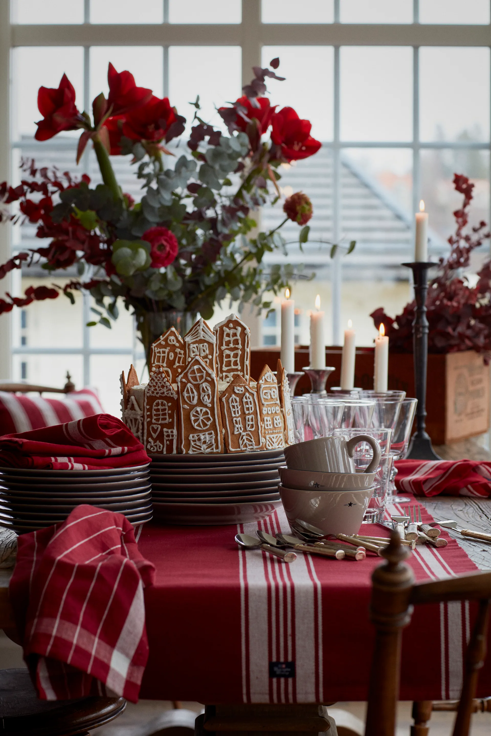 Striped Organic Cotton Rib löpare 50x250 cm, Red-white Lexington