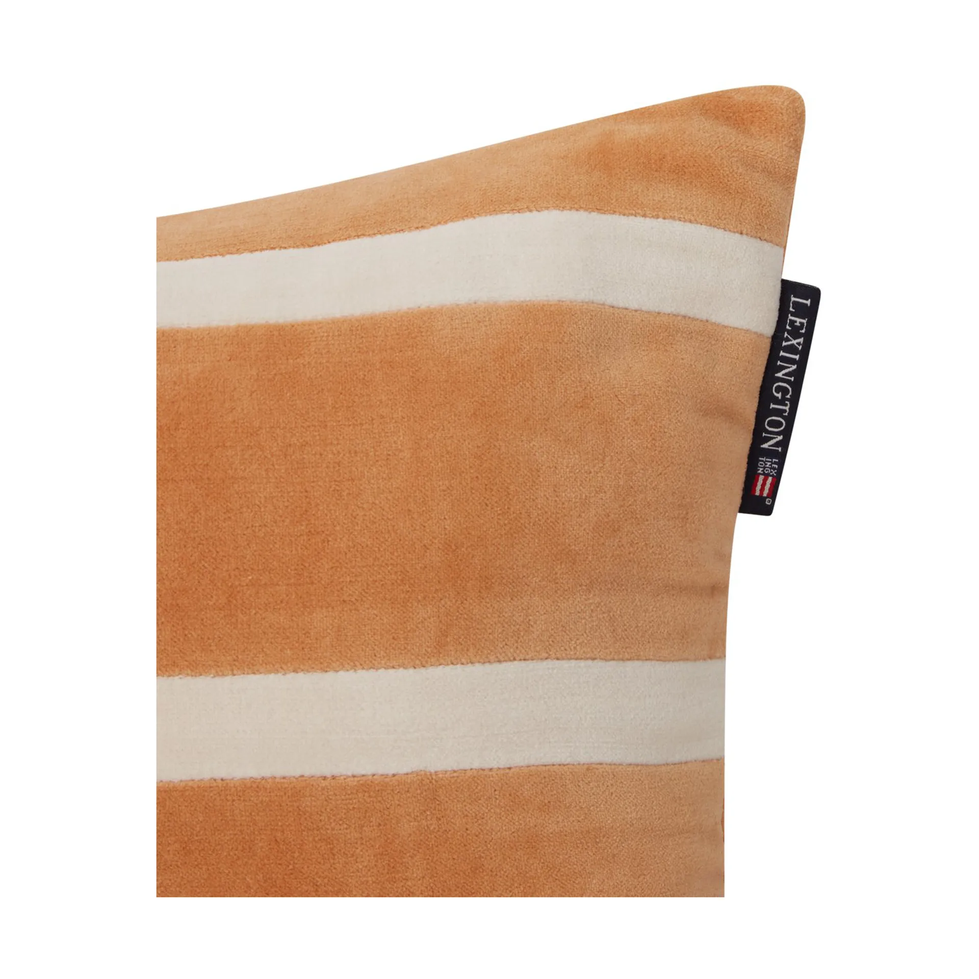Striped Organic Cotton Velvet kudde 30x40 cm, Mustard-light beige Lexington