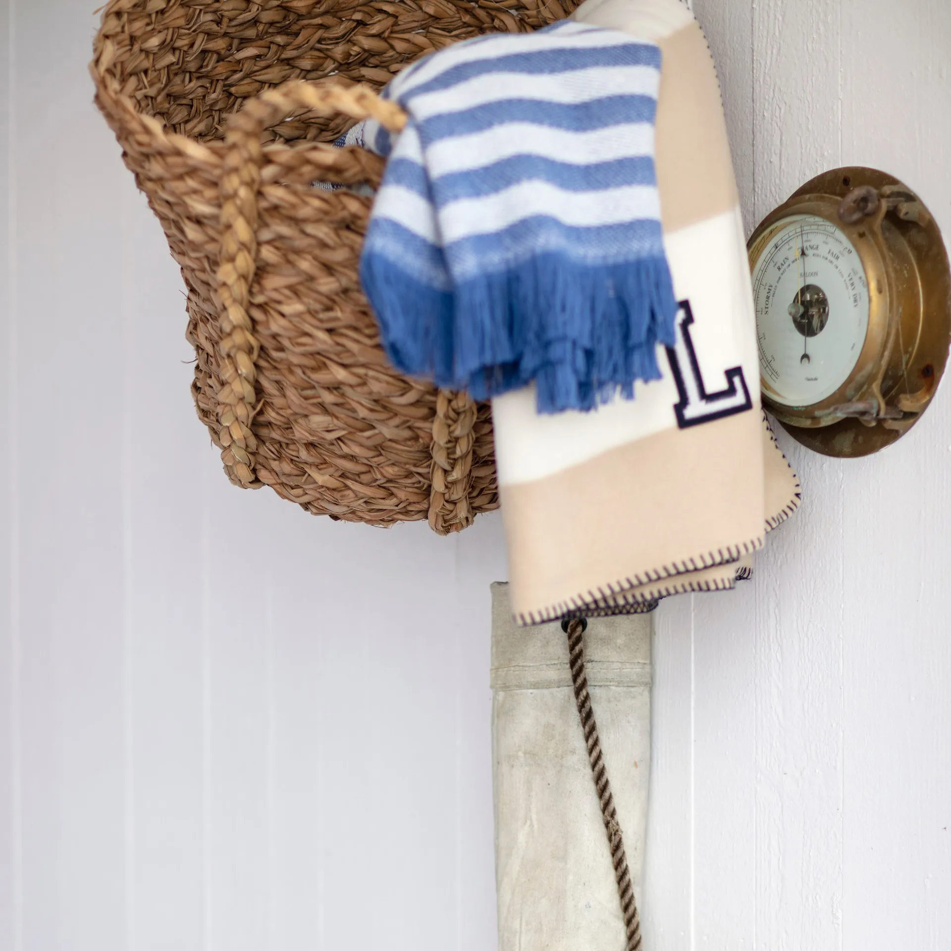 Striped Recycled Cotton pläd 130x170 cm, Blue-white Lexington