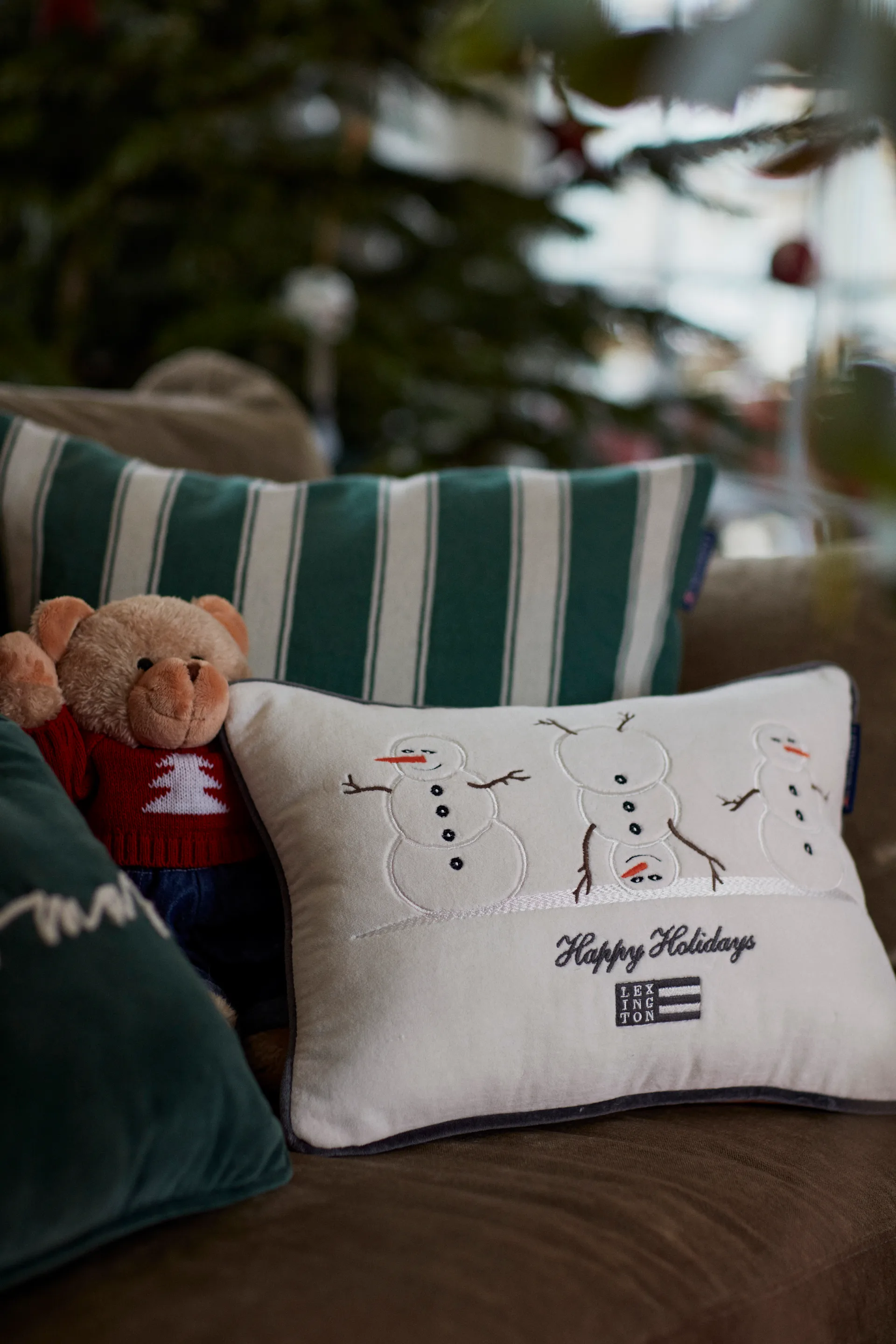 Structure Striped Linen Cotton kuddfodral 50x50 cm, Green-beige Lexington