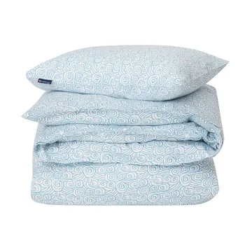 Wave Printed Cotton Sateen bäddset - White-Blue, 1 örngott - Lexington