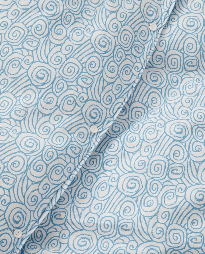 Wave Printed Cotton Sateen bäddset - White-Blue, 1 örngott - Lexington