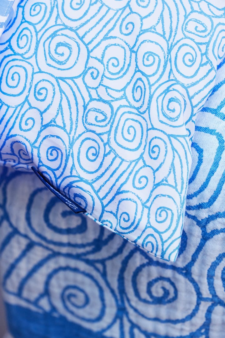 Wave Printed Cotton Sateen bäddset - White-Blue, 2 örngott - Lexington