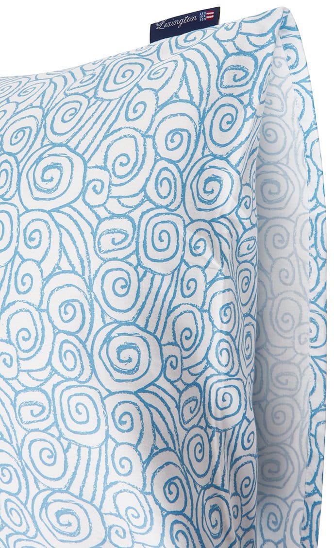 Wave Printed Cotton Sateen örngott 50x60 cm - White-Blue - Lexington