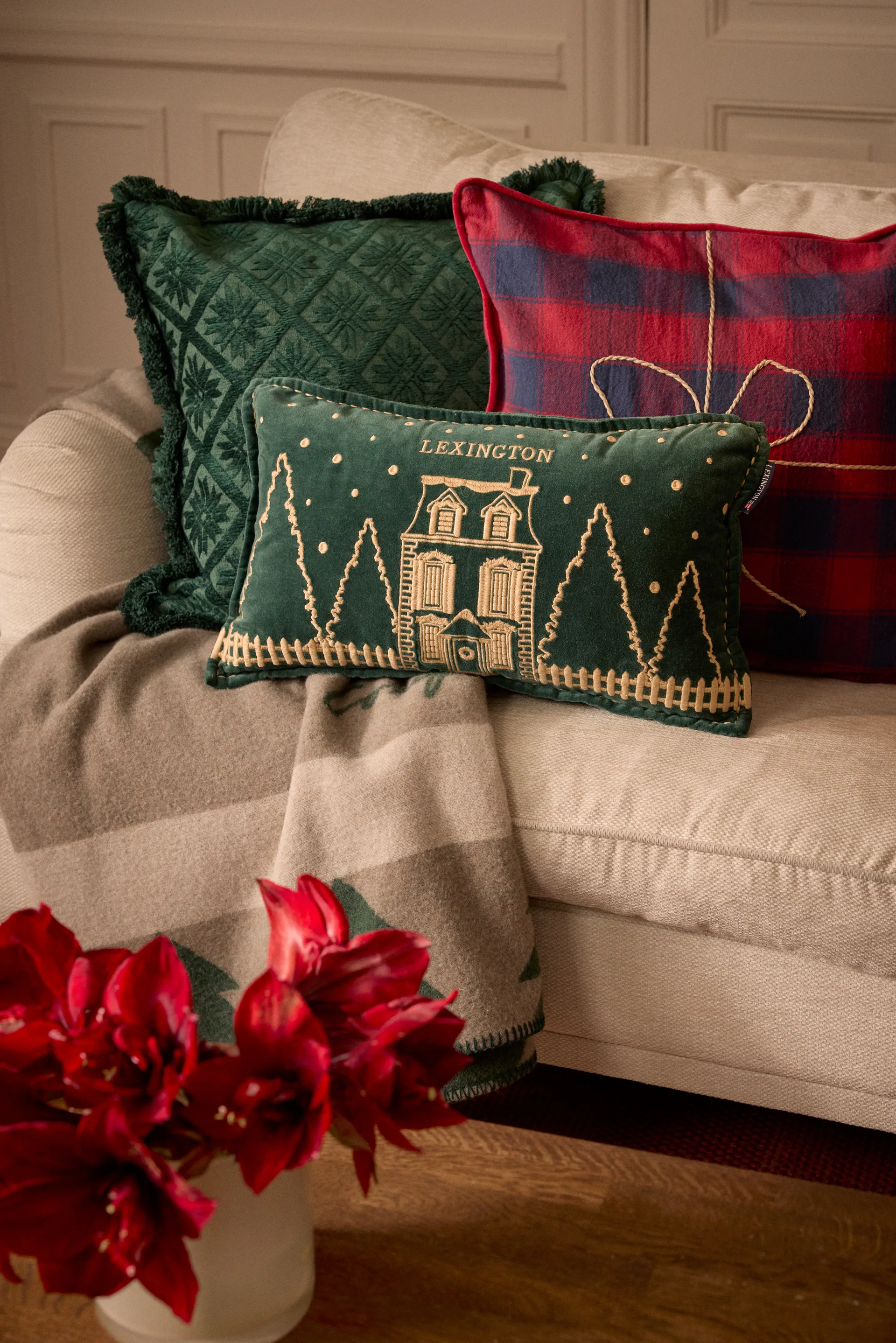 Wrapped checked eko. flannel kuddfodral 50x50 cm, Dark blue-red Lexington