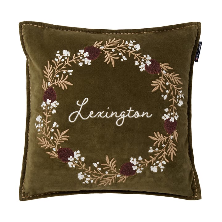 Wreath ekologisk bomullssammet kuddfodral 50x50 cm - Olive-brown-white - Lexington